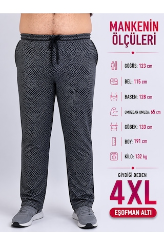 Büyük Beden Beli Lastikli Bağcıklı Ön Arka Cepli Kendinden Desenli Dar Paça Pamuklu Erkek Eşofman Altı Siyah