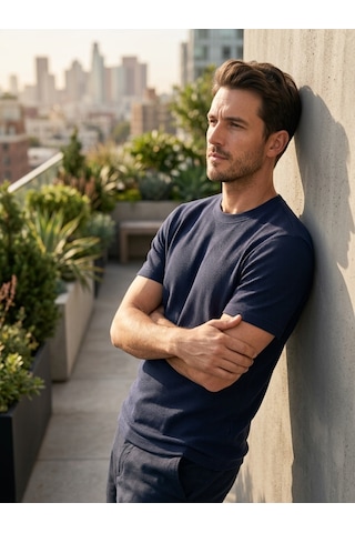 Süvari Regular Kalıp Hava Alan Waffle Desenli T-shirt Lacivert