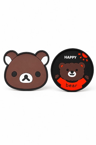 Kemboss Ayıcık Ve Happy Ayıcık Bardak Altlığı Seti 4'lü - Pvc Kaydırmaz Bardak Altlığı 2 Ayıcık + 2 Happy Ayıcık Çok Renkli