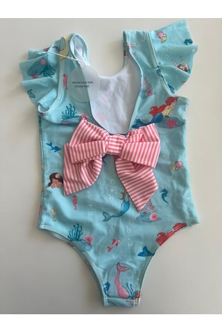 Petityu Mermaid Akvaryum Mavi Mayo Sırtı Fiyonk Detaylı Hızlı Kuruyan Kız Çocuk Mayo Mavi