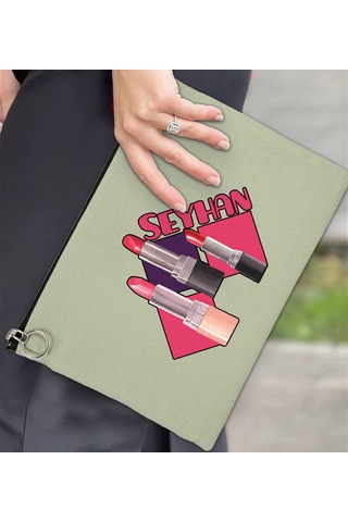 Bk Gift Kişiye Özel İsimli-2 Astarlı Mint Yeşili Portföy Çanta 30x21cm, Baskılı El Çantası, Organizer Çanta