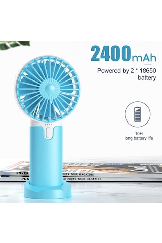 Honmex Usb Şarj Edilebilir El Fanı - Led Işık Ve 3 Hızlı Modlu Taşınabilir Mini Soğutucu X2 Mavi