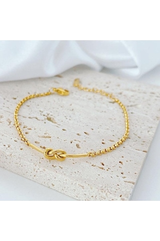 Flybuy 18 Ayar Altın Titanyum Çelik Bilezik Japon Kore Düğüm Kız Arkadaşları İçin Şık Sarı Altın