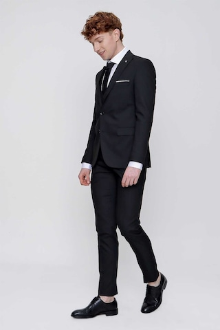 Morven Siyah Yelekli Jakarlı Slim Fit Dar Kesim 6 Drop Erkek Takım Elbise Siyah