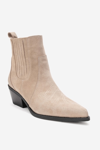 Luvishoes Julıeta Bej Süet Hakiki Deri Kadın Western Bot Bej