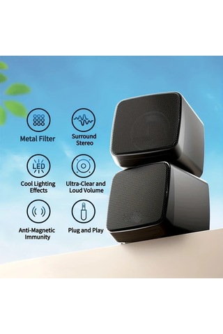 Willowhaven Siyah Bilgisayar Hoparlörü, 6w Usb Işıklı Stereo Ses Mini Hoparlör