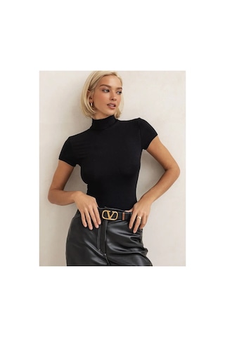 Lirona Fit Kalıp Dik Yaka Body, Terletmez Tesettür Body, İçlik, Zıbın, Ç Siyah