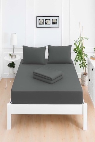 Mirava Premium %100 Pamuk Penye Lastikli Tek Kişilik Çarşaf Takımı 1 Yastık Kılıfı Dahil Antrasit 120x200cm Antrasit