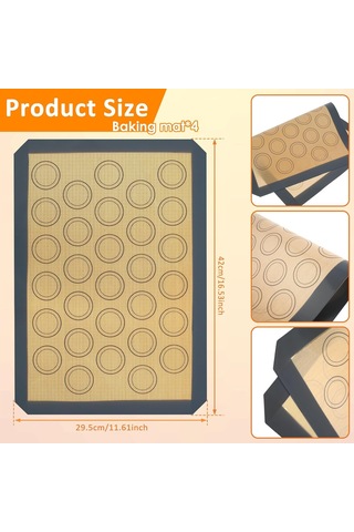 Yaozixa 4 Adet Gri Silikon Fırın Matı - Makaron Ve Kurabiye İçin Anti Yapışkan, Isı Dayanıklı, Yeniden Kullanılabilir, 42x29cm Gri