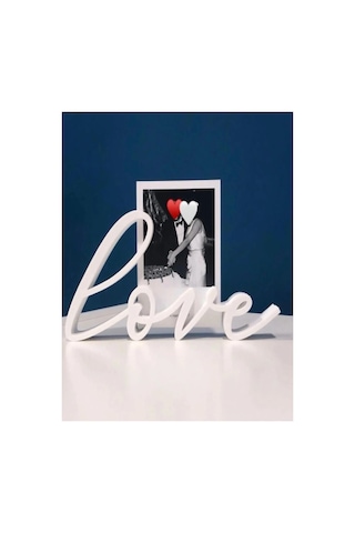 Love Yazılı Fotoğraf Tutucu Çerçeve Beyaz, Hediyelik Çerçeve Biblo