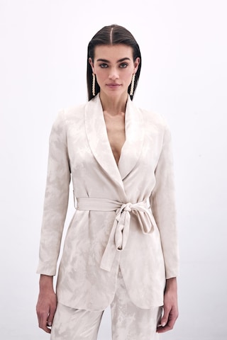 Sateen Bağlamalı Jakarlı Ceket - Bej-135779 Bej