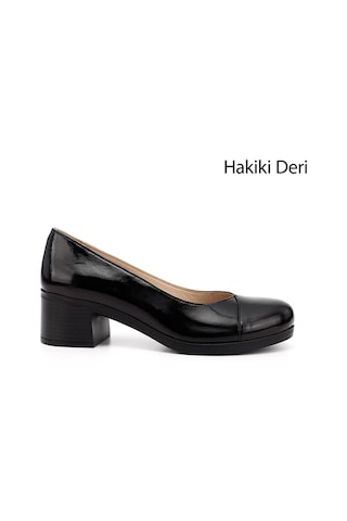 Gönderi(R) Gönderi R Kadın Siyah Rugan Kısa Kalın Topuklu Hakiki Deri Ayakkabı Ddza55945537 Sıyah Rugan
