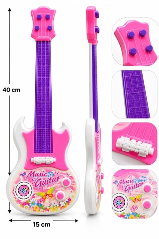 Işıklı Müzikli Oyuncak Gitar 40 Cm Pembe Mor Çocuk Gitarı