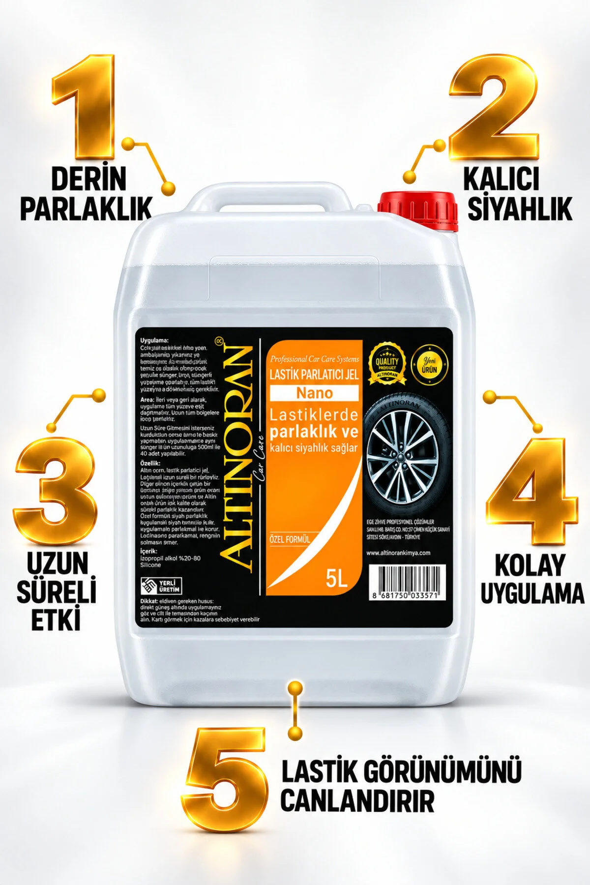 Nano Lastik Parlatıcı Jel 5 L Kalıcı Siyahlık