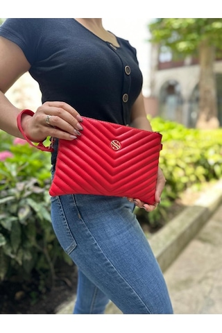 Sanmorris Kadın Suni Deri Ayarlanabilir Çapraz Ve El Askılı Portföy, Clutch Çanta Kırmızı