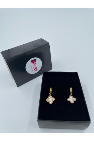 Xbaby Beyaz Dolgulu Yonca Gold Küpe