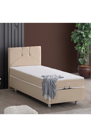 Wick Tek Kişilik Baza Başlık Letto Yatak Seti - Bej 100 x 200