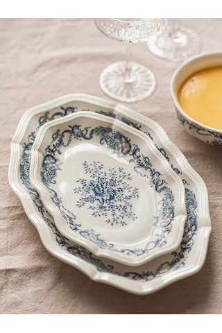 Roomi Desenli Oval Seramik Tabak 23,5 16 Cm, Vintage Tarzda 202452397 Beyaz