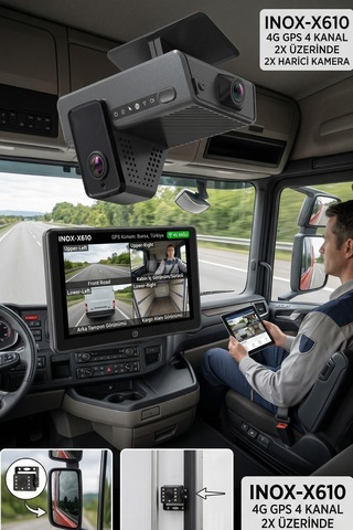 Inox X610 4g Gps 4 Kanallı Araç İçi Ve Dışı Kamera Uzaktan Canlı İzleme Filo Takip Sistemi