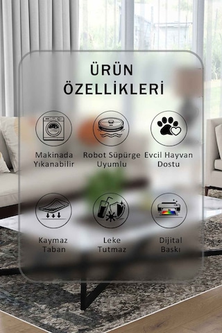 Yıkanabilir Kaymaz Taban Dijital Baskılı Halı Ve Yolluk Leke Tutmaz Salon & Mutfak Halısı - 0603 Kahverengi