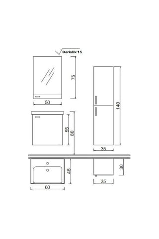 Denko Terra 60 Cm Mdf Banyo Dolabı Takımı Çok Renkli