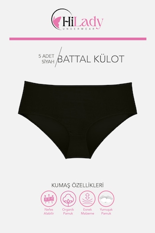 Kadın Külot, Orta Yüksek Bel Büyük Beden Külot 4xl-5xl-6xl 5 Adet, Yumuşak Pamuklu Rahat Kumaş Siyah