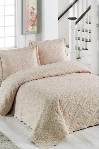 Çift Kişilik Düz Renk Kapitone Yatak Örtüsü, Sade Ve Şık Görünüm 250 X 260cm Bej