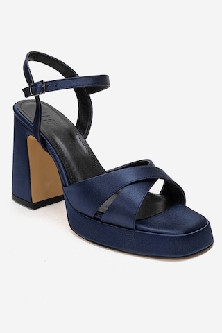 Luvishoes Lello Lacivert Saten Kadın Platform Topuklu Ayakkabı
