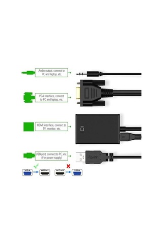 Vga To Hdmi Çevirici Sesli Dönüştürücü Adaptör Kablosu Hr4458