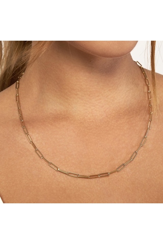 14 Ayar Paper Clip Altın Kolye-6627 Altın