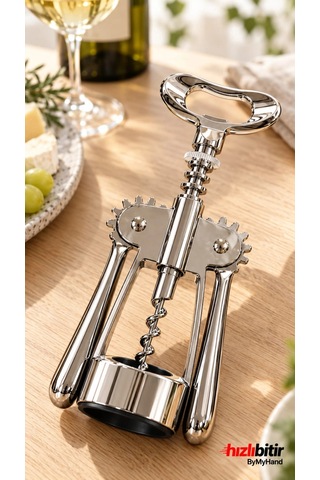 Professional Metal Krom Lüx Tirbüşon Şarap Şişe Açacağı Türbişon Tirbişon Metalik Gri