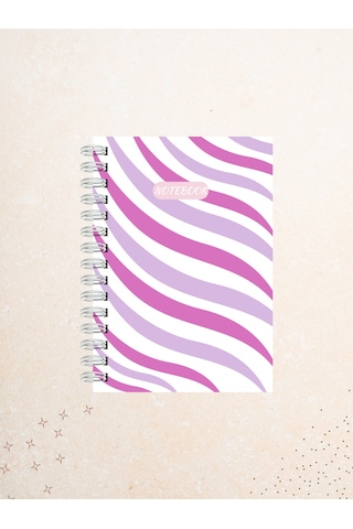 Mor Ve Pembe Dalga Desenli Defter 60 Yaprak / 120 Sayfa Çizgisiz Tel Spiralli Çok Renkli