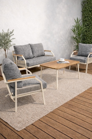 Daisy Krem 211 Masalı Gri Bahçe Mobilya Seti Balkon Teras Oturma Grubu Dış Mekan Şık Tasarım