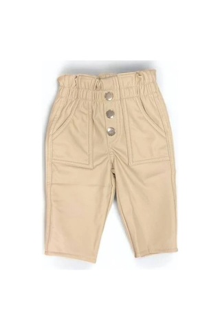 Kız Çocuk Deri Şardonlu Tayt Pantolon-15044 Krem