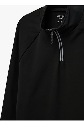 Koton Dik Yaka Uzun Kollu Yarım Fermuarlı Spor Sweatshirt Siyah 7wam70008nk