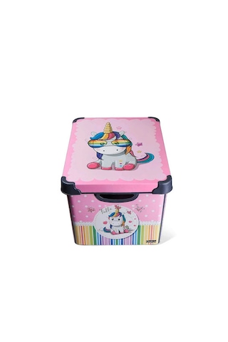 Style Box Retro Unicorn Desenli 20 L Dekoratif Oyuncak Ve Saklama Kutusu Pembe