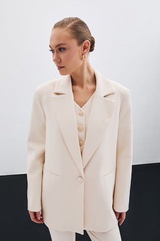 Sateen Ön Tek Düğmeli Uzun Ceket - Bej-135684 Bej