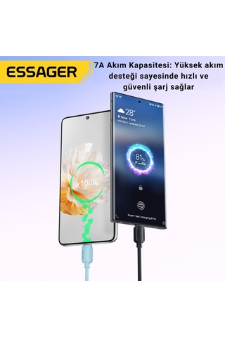 Essager 1 Metre 7a 100w E-marker Süper Hızlı Usb To Type C Şarj Data Kablosu, Akım,ısı, Güçlü Kablo