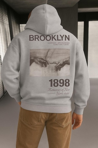 Benroma 3 İplik Penye Brooklyn Baskılı Sweatshırt Gri