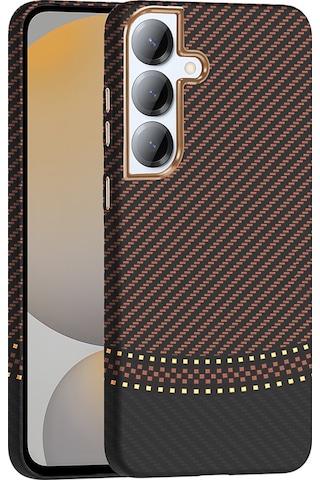 Effox Galaxy Uyumlu S25 Kılıf M-safe Şarj Özellikli Karbon Fiber Görünümlü Gros Kapak - G Gold-siyah