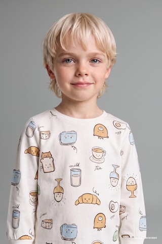 Defacto Baskılı Uzun Kollu Üst Elastik Bel Alt 2li Pijama Takımı Erkek Bebek H6539a526auer233 Ekru-er233