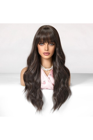 Moveevo Doğal Görünümlü Kabarık Saç Peruk Kadın Peruk Uzun Saç Perukları Siyah Kahverengi Doğal Patlamalar Yüksek Üst Uzun