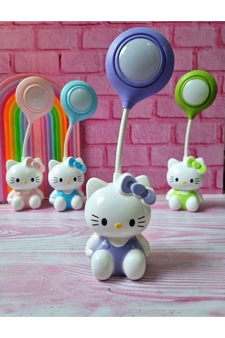 Sanrio Hello Kitty Tasarımlı Şarzlı Çocuk Odası Masa Lambası Mor