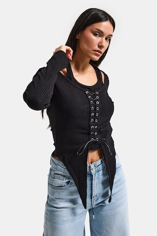 Itsbasic Kadın Siyah W5 Asimetrik Kesim Özel Tasarım Crop Top