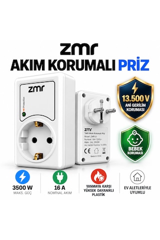 Zmr Yüksek Voltaj Korumalı & Çocuk Korumalı Tekli Akım Korumalı Priz Zmr-385