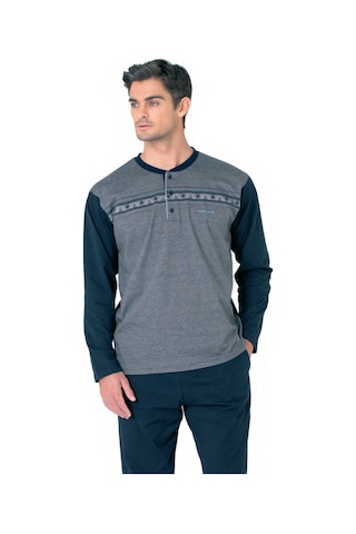 Pierre Cardin 6109 Erkek Uzun Kollu Yakası Düğmeli Pijama Takım-lacivert Lacivert