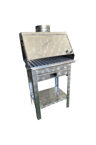 Paslanmaz Kömürlü Mangal 28 X 40 Cm Bacalı Barbekü