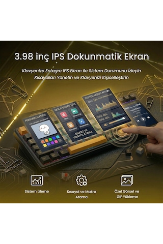 Aula L99 4" Akıllı Dokunmatik Ekranlı 3 Modlu RGB Hot Swap Caramel Latte Switch Mekanik Kablosuz Oyuncu Klavyesi Kırmızı