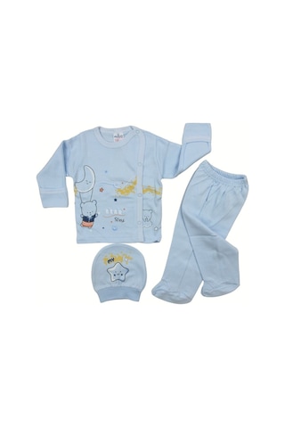 Hoppala Baby 3051 Bear Stars Mavi Eldivenli Yenidoğan 3lü Takım Çok Renkli