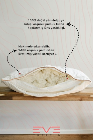 %100 Merinos Kuzu Yünlü Gold Çizgili Fermuarlı Doğal Yastık 50x70 Cm